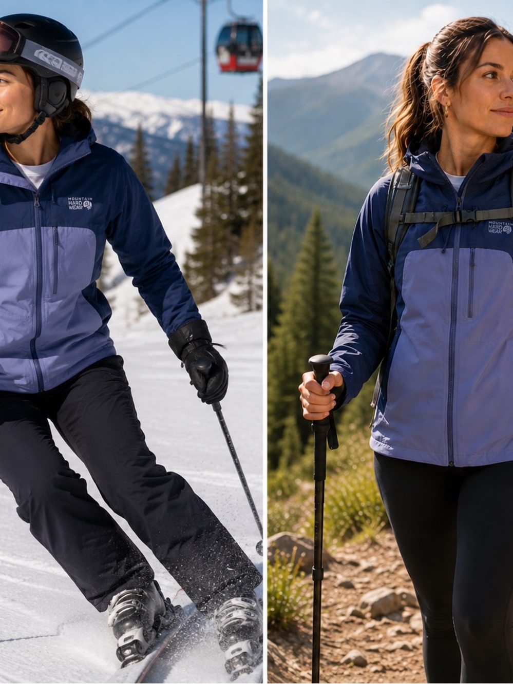 Mountain Hardwear Two-Tone Purple and Navy Hooded Ski Jacket